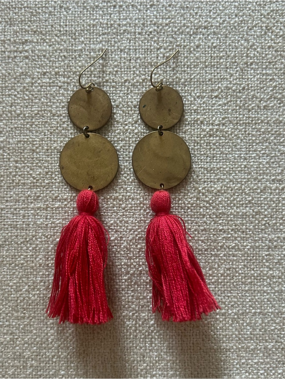 Free People Gold Disc Earrings with Bright Coral Tassels